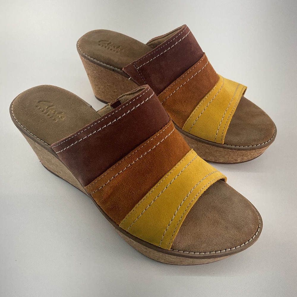 Clarks Multicolor Brown Strappy Suede Sandal - Women's Size 9